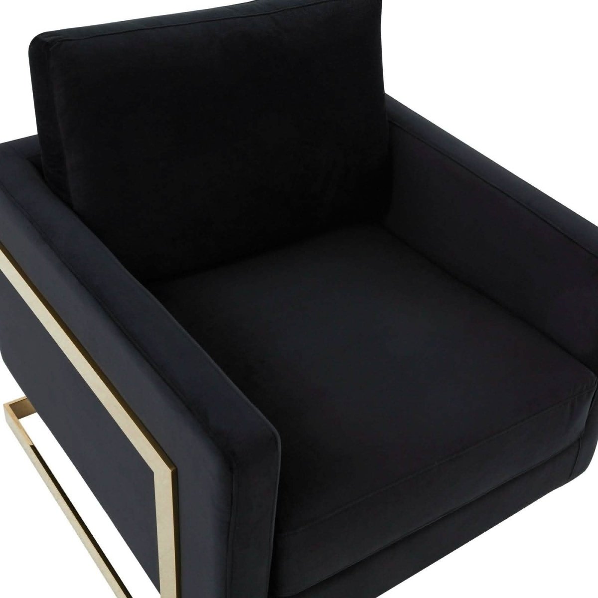 Lincoln Modern Upholstered in Fabric Single Seater Sofa With Gold/Black/White Metal Frame Velvet Gold Midnight Black Sofa Leisuremod
