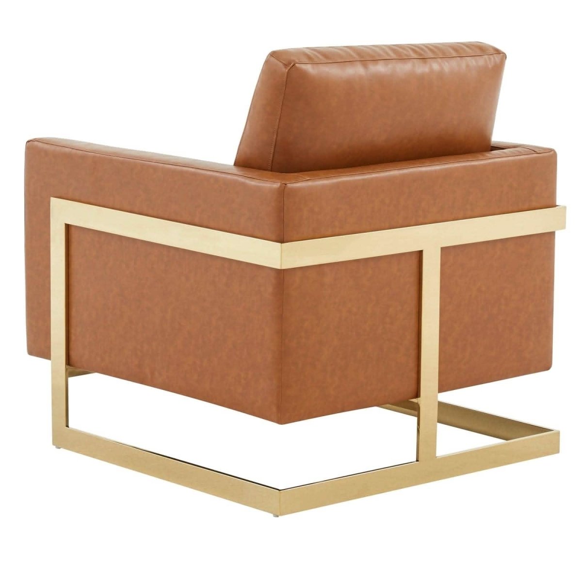 Lincoln Modern Upholstered in Fabric Single Seater Sofa With Gold/Black/White Metal Frame Leather Gold Cognac Tan Sofa Leisuremod