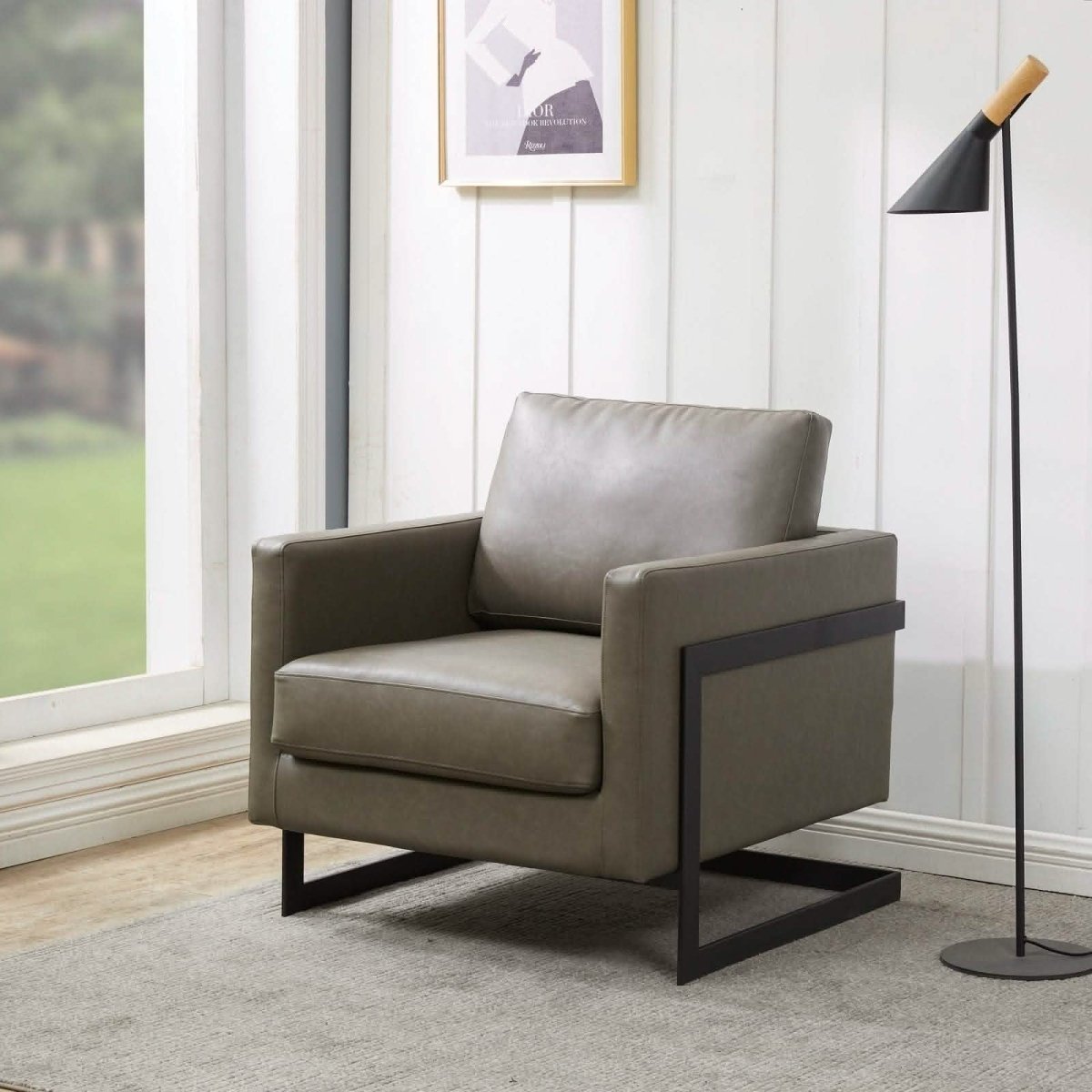 Lincoln Modern Upholstered in Fabric Single Seater Sofa With Gold/Black/White Metal Frame Leather Black Grey Sofa Leisuremod
