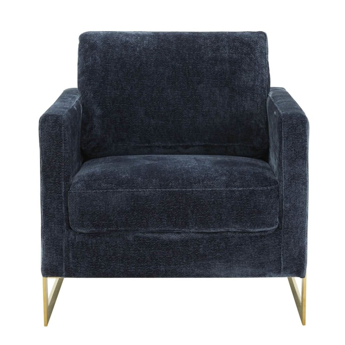Lincoln Modern Upholstered in Fabric Single Seater Sofa With Gold/Black/White Metal Frame Boucle Gold Blue Sofa Leisuremod