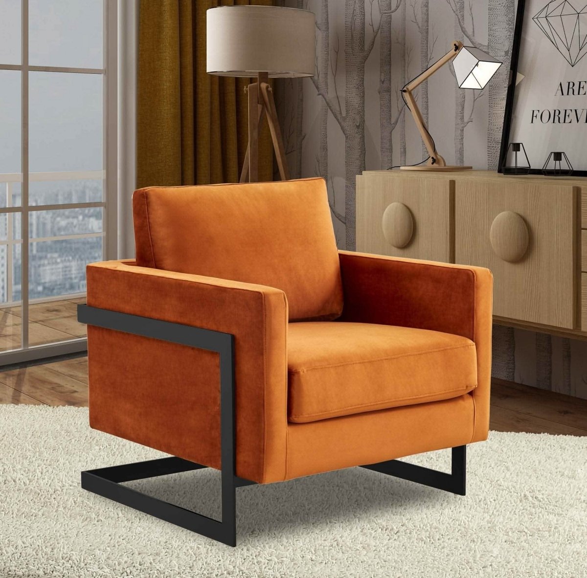 Lincoln Modern Upholstered in Fabric Single Seater Sofa With Gold/Black/White Metal Frame Velvet Gold Light Grey Sofa Leisuremod