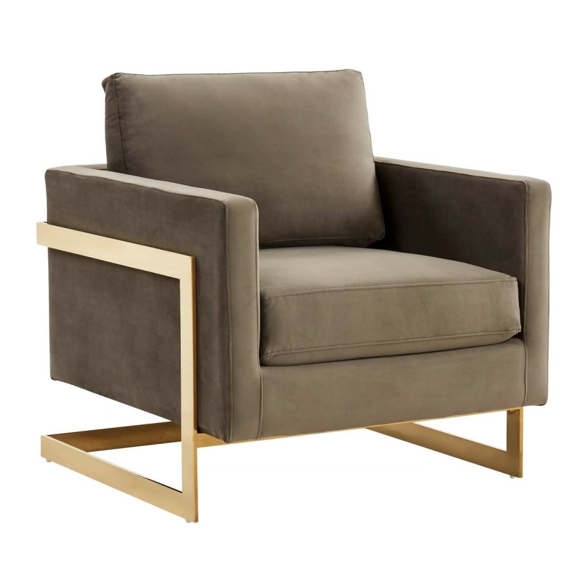 Lincoln Modern Upholstered in Fabric Single Seater Sofa With Gold/Black/White Metal Frame Velvet Gold Dark Grey Sofa Leisuremod