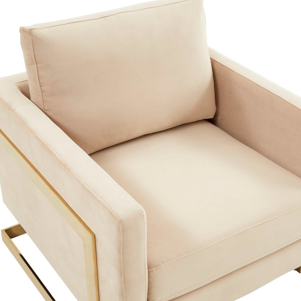 Lincoln Modern Upholstered in Fabric Single Seater Sofa With Gold/Black/White Metal Frame Velvet Gold Beige Sofa Leisuremod