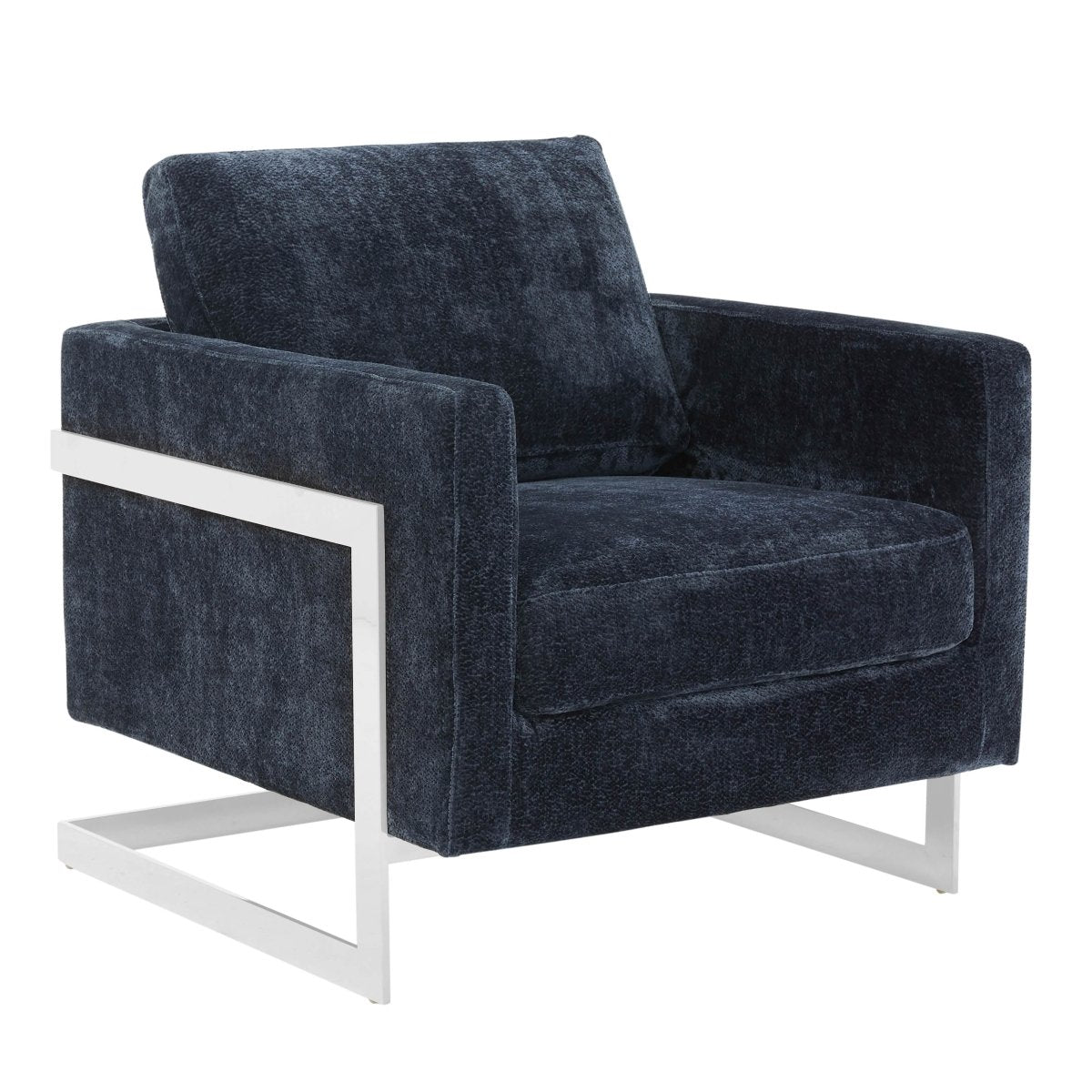 Lincoln Modern Upholstered in Fabric Single Seater Sofa With Gold/Black/White Metal Frame Boucle Silver Blue Sofa Leisuremod