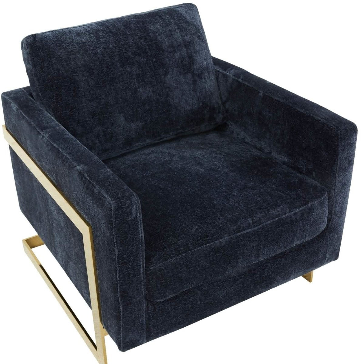 Lincoln Modern Upholstered in Fabric Single Seater Sofa With Gold/Black/White Metal Frame Boucle Gold Blue Sofa Leisuremod