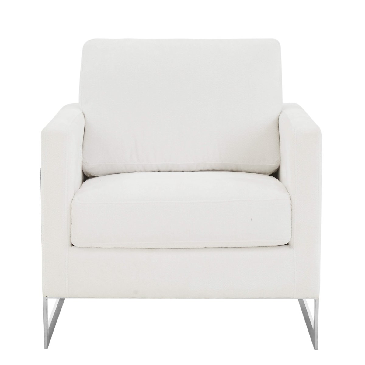 Lincoln Modern Upholstered in Fabric Single Seater Sofa With Gold/Black/White Metal Frame Boucle Silver White Sofa Leisuremod