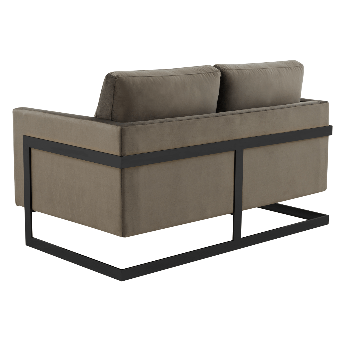 Lincoln Velvet/Leather Upholstered Loveseat with Gold/Black/Silver Steel Frame & Removable Cushions Velvet Black Dark Grey Sofa Leisuremod