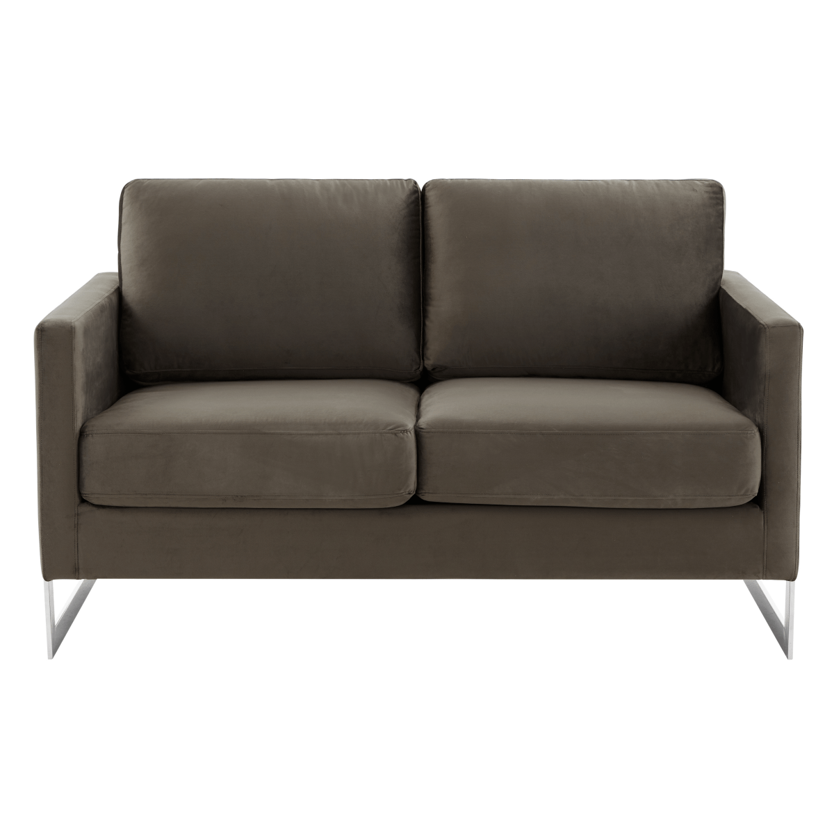 Lincoln Velvet/Leather Upholstered Loveseat with Gold/Black/Silver Steel Frame & Removable Cushions Velvet Silver Dark Grey Sofa Leisuremod