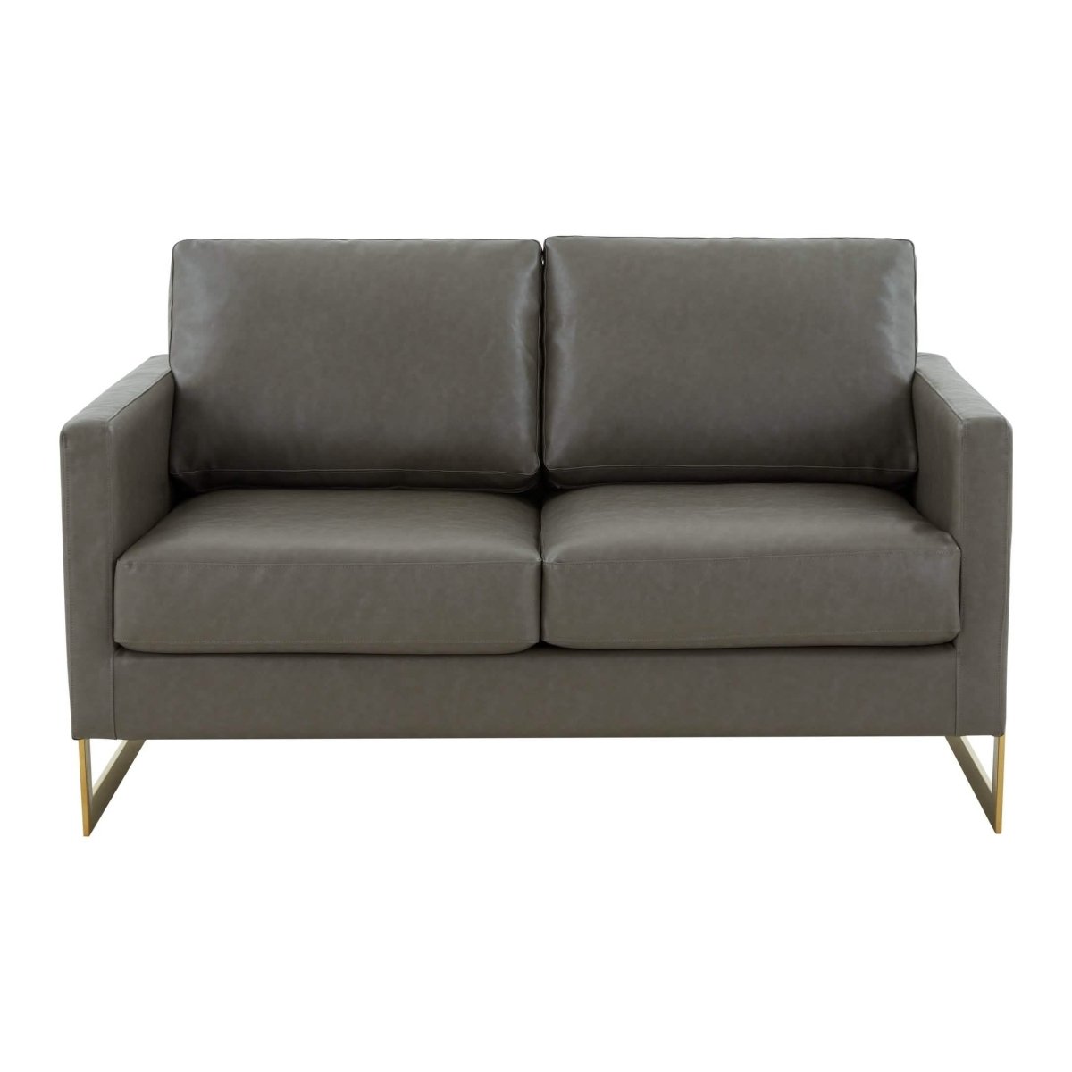 Lincoln Velvet/Leather Upholstered Loveseat with Gold/Black/Silver Steel Frame & Removable Cushions Leather Gold Grey Sofa Leisuremod