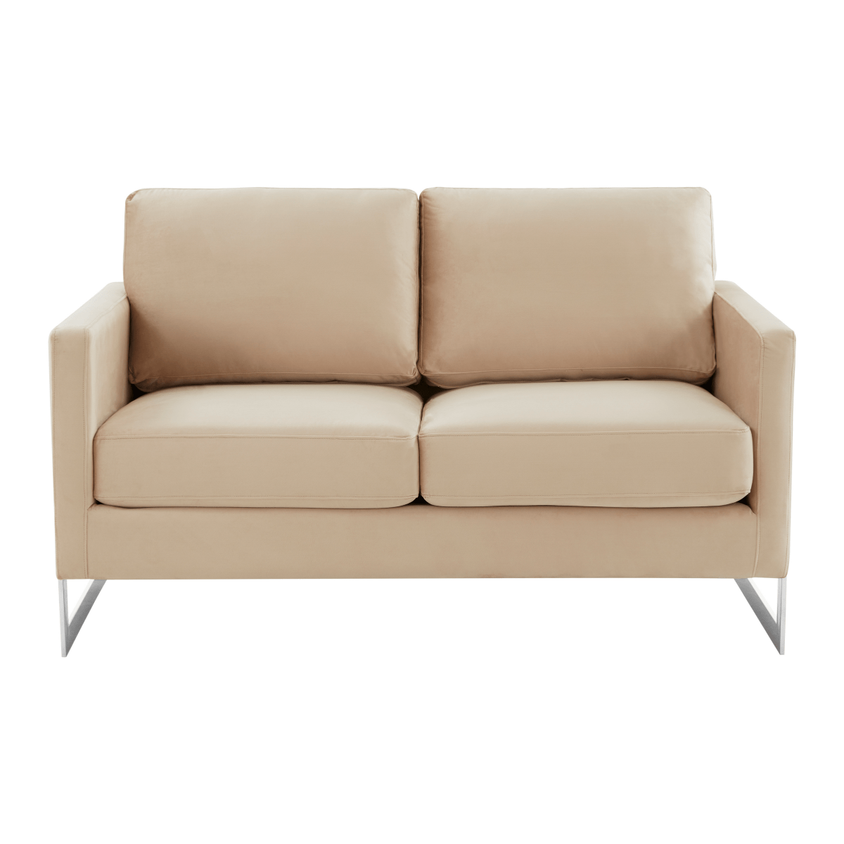 Lincoln Velvet/Leather Upholstered Loveseat with Gold/Black/Silver Steel Frame & Removable Cushions Velvet Silver Beige Sofa Leisuremod