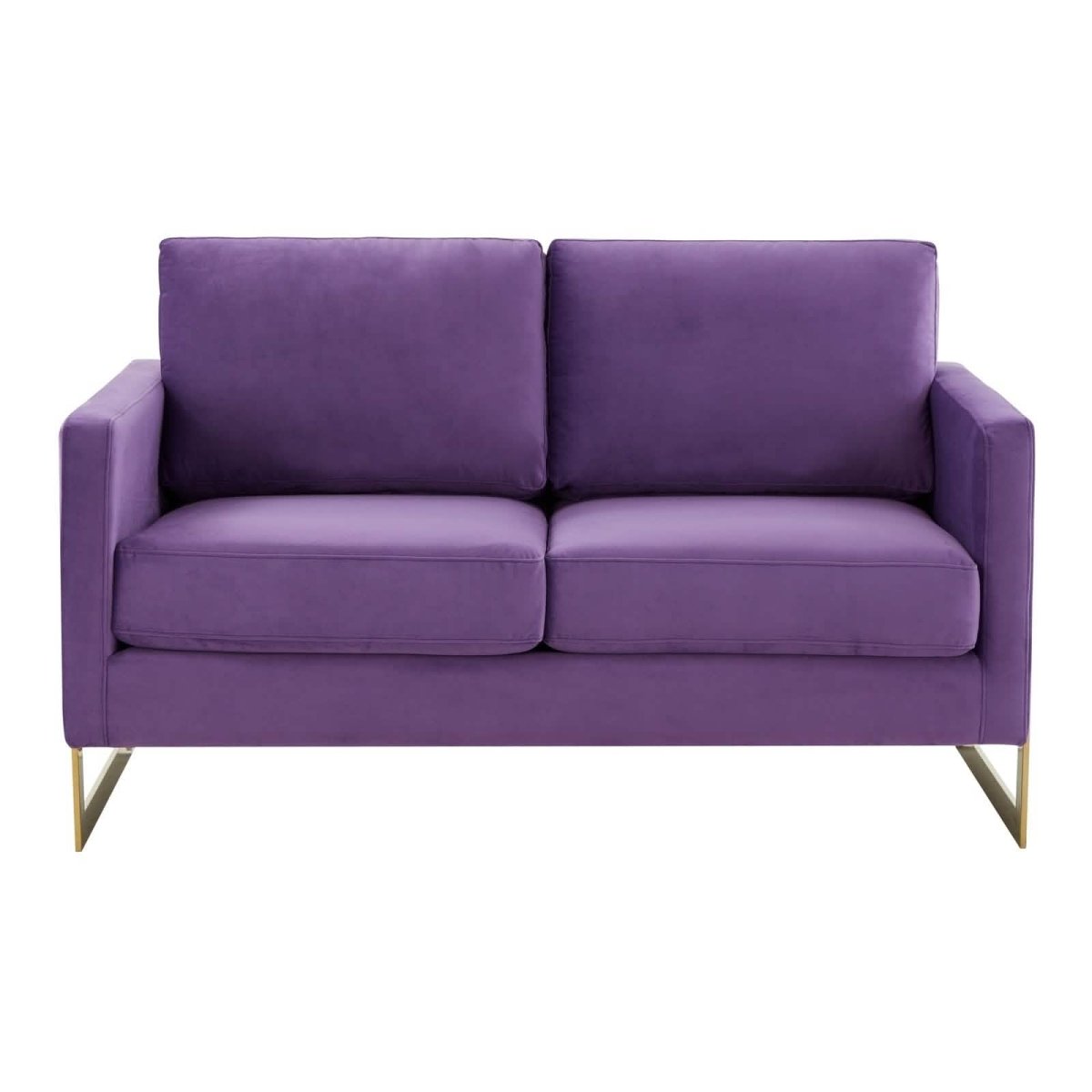 Lincoln Velvet/Leather Upholstered Loveseat with Gold/Black/Silver Steel Frame & Removable Cushions Velvet Gold Purple Sofa Leisuremod