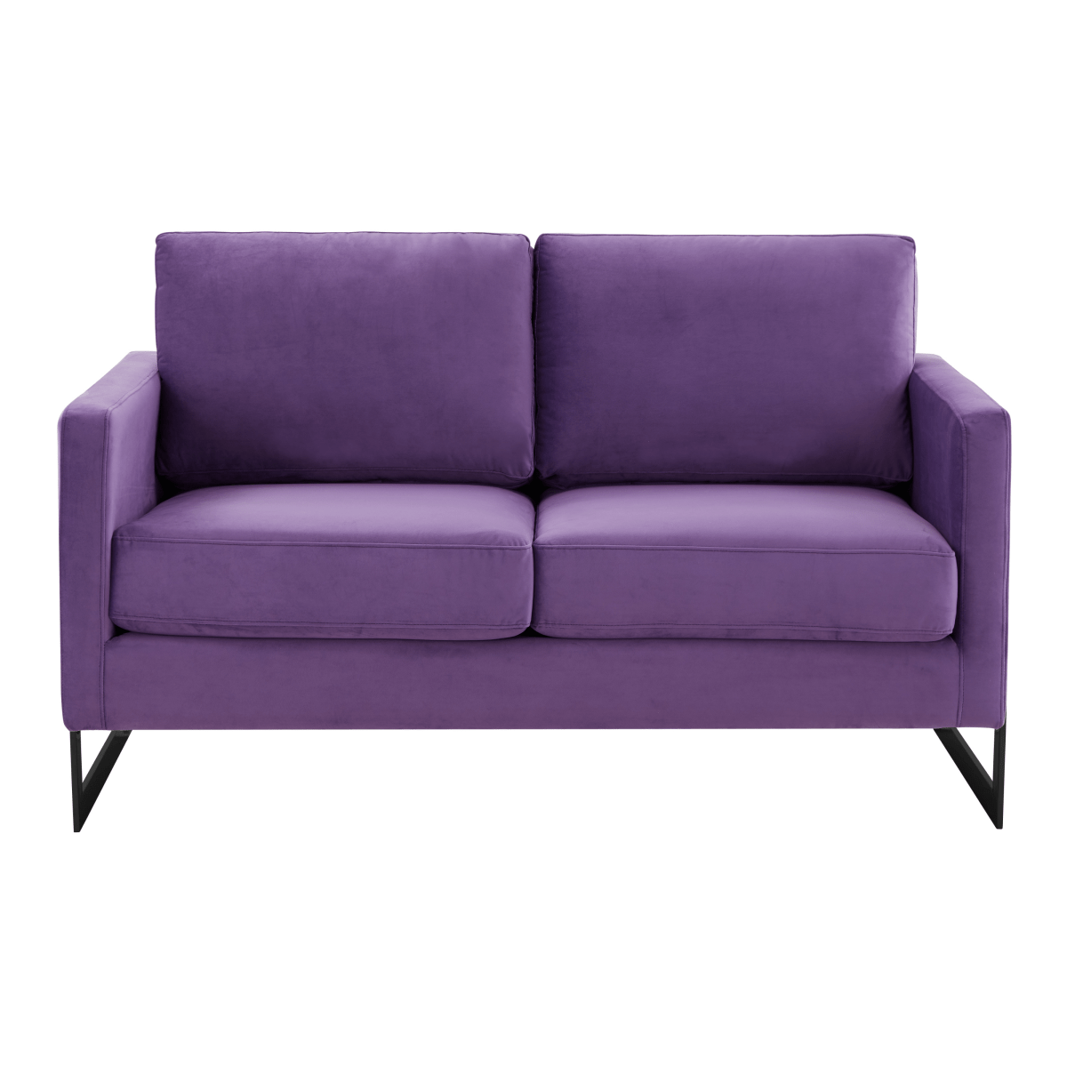 Lincoln Velvet/Leather Upholstered Loveseat with Gold/Black/Silver Steel Frame & Removable Cushions Velvet Black Light Grey Sofa Leisuremod