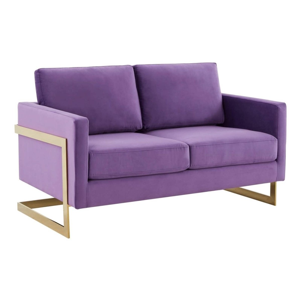 Lincoln Velvet/Leather Upholstered Loveseat with Gold/Black/Silver Steel Frame & Removable Cushions Velvet Gold Purple Sofa Leisuremod