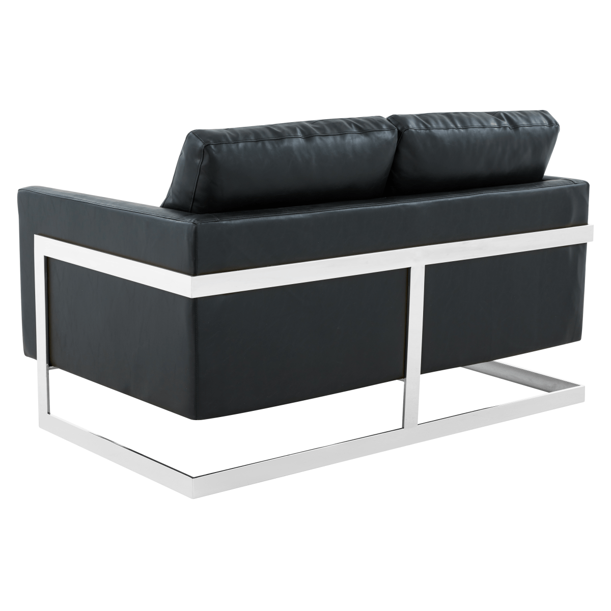 Lincoln Velvet/Leather Upholstered Loveseat with Gold/Black/Silver Steel Frame & Removable Cushions Leather Silver Black Sofa Leisuremod