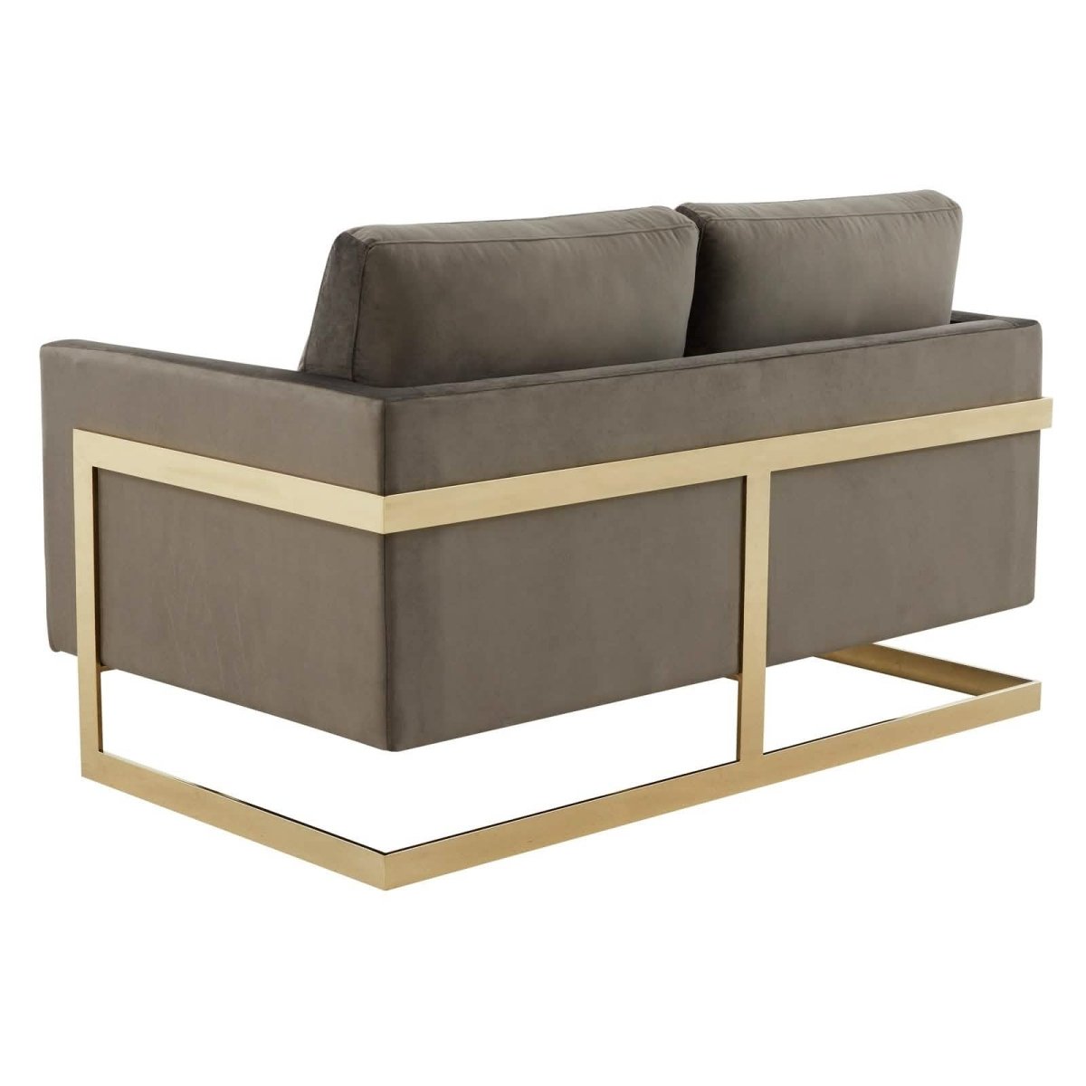 Lincoln Velvet/Leather Upholstered Loveseat with Gold/Black/Silver Steel Frame & Removable Cushions Velvet Gold Purple Sofa Leisuremod