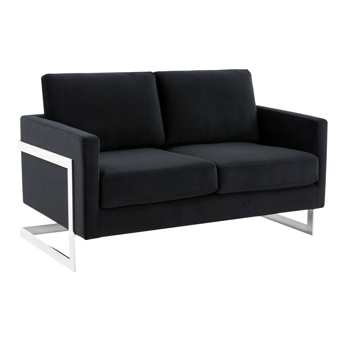 Lincoln Velvet/Leather Upholstered Loveseat with Gold/Black/Silver Steel Frame & Removable Cushions Velvet Silver Midnight Black Sofa Leisuremod
