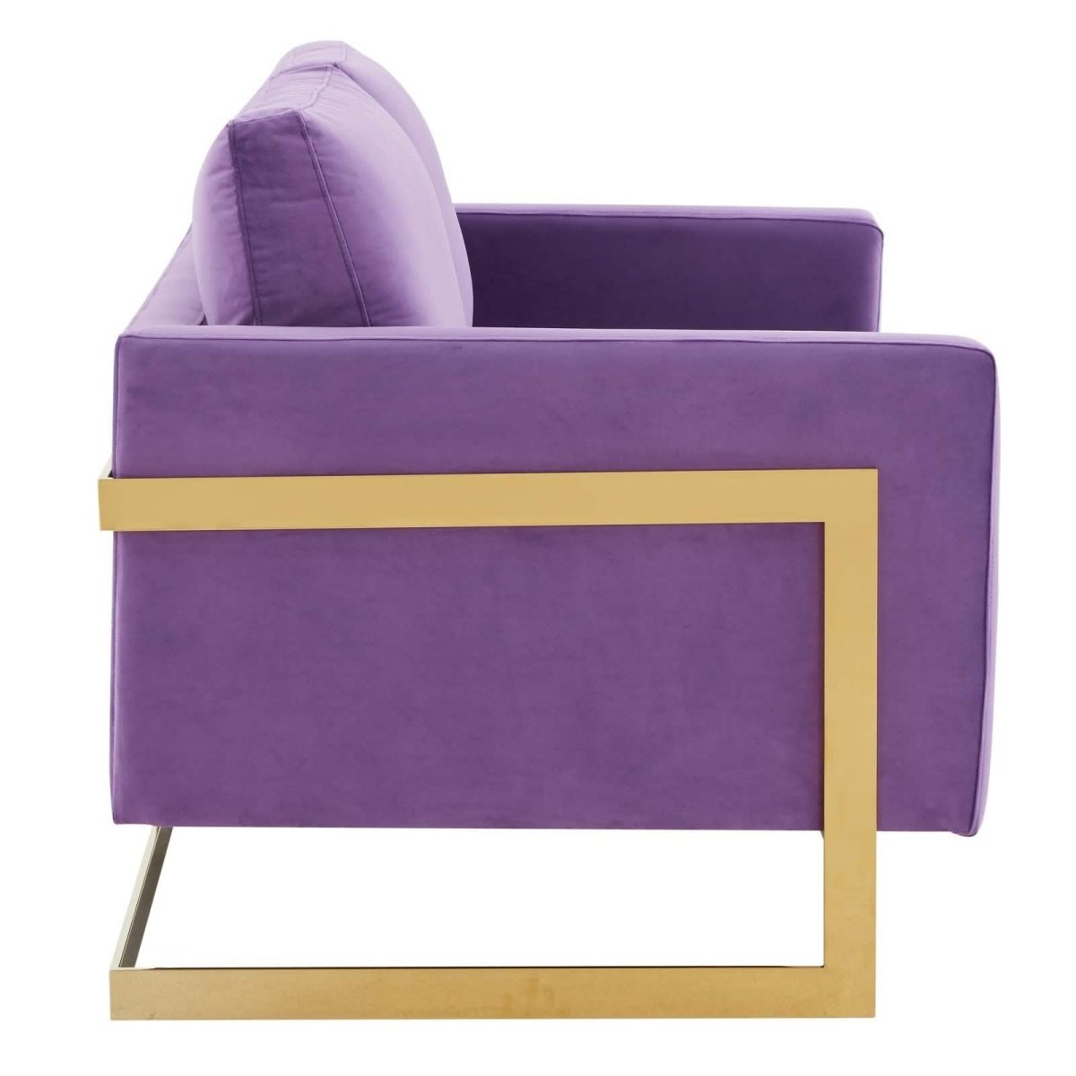 Lincoln Velvet/Leather Upholstered Loveseat with Gold/Black/Silver Steel Frame & Removable Cushions Velvet Gold Purple Sofa Leisuremod