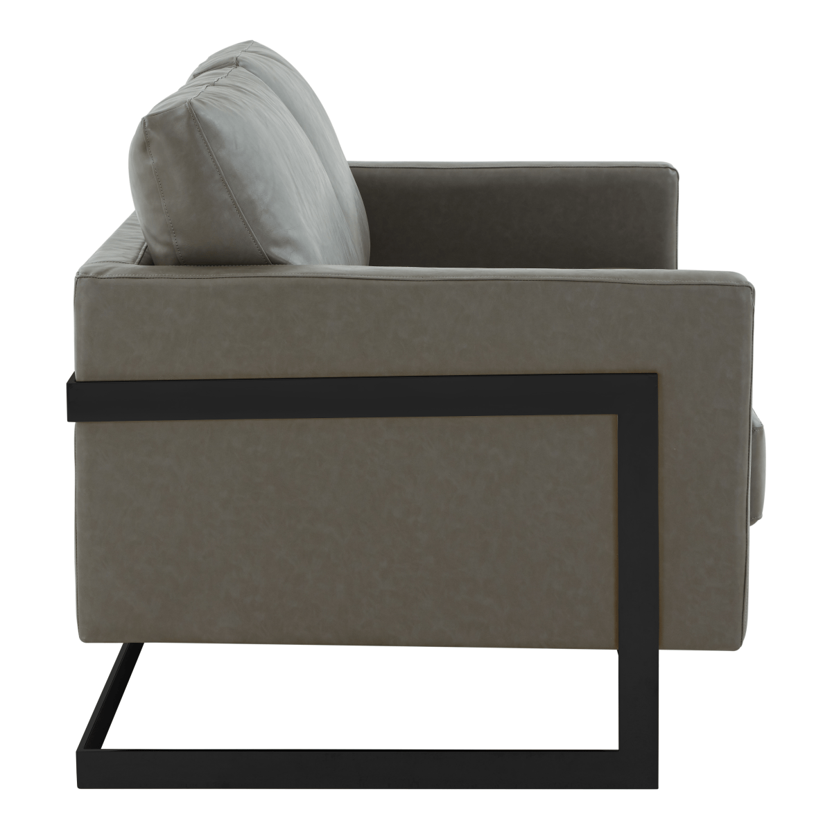 Lincoln Velvet/Leather Upholstered Loveseat with Gold/Black/Silver Steel Frame & Removable Cushions Leather Black Grey Sofa Leisuremod