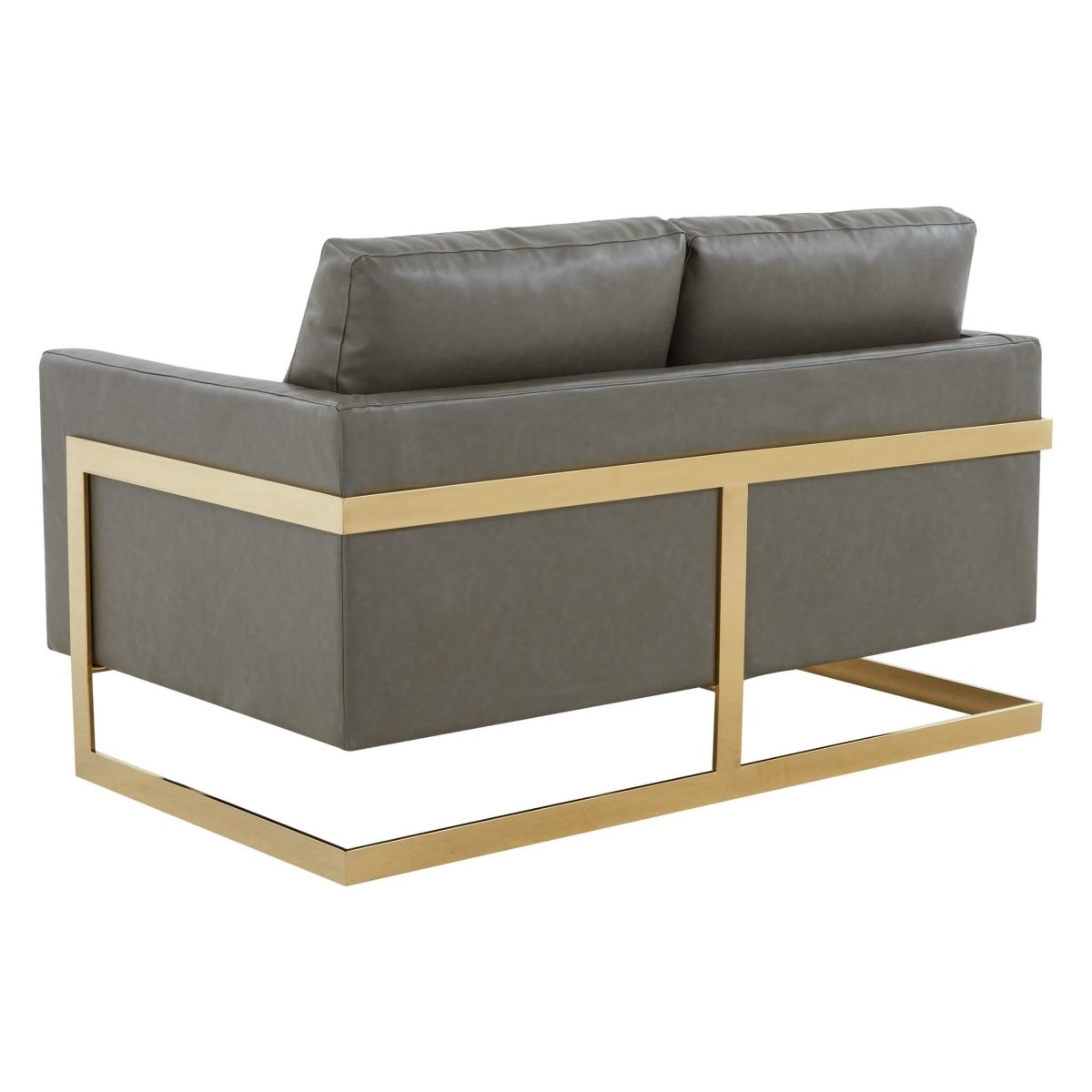 Lincoln Velvet/Leather Upholstered Loveseat with Gold/Black/Silver Steel Frame & Removable Cushions Leather Gold Grey Sofa Leisuremod