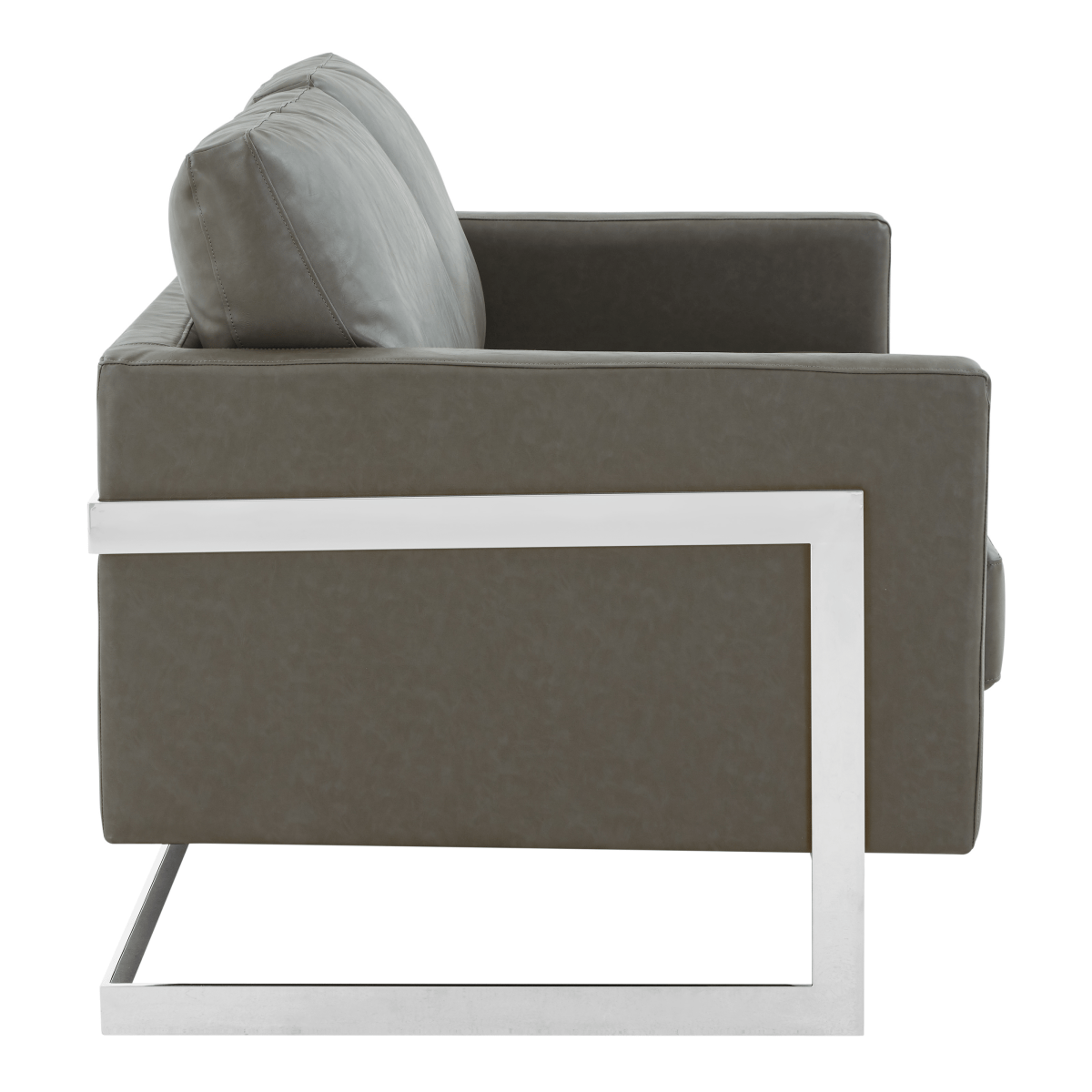 Lincoln Velvet/Leather Upholstered Loveseat with Gold/Black/Silver Steel Frame & Removable Cushions Leather Silver Grey Sofa Leisuremod