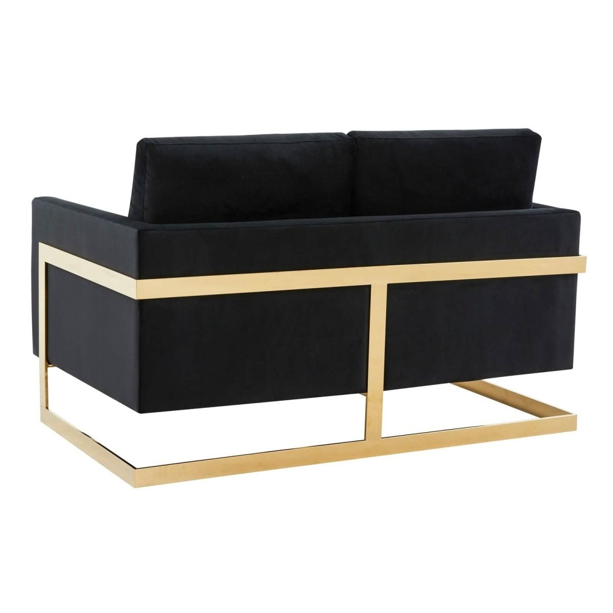Lincoln Velvet/Leather Upholstered Loveseat with Gold/Black/Silver Steel Frame & Removable Cushions Velvet Gold Purple Sofa Leisuremod
