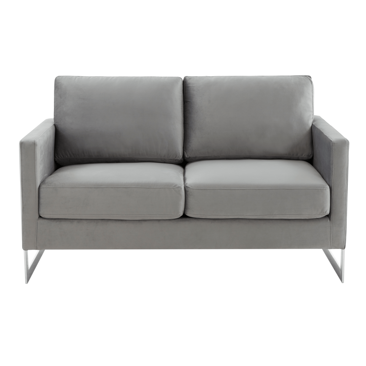 Lincoln Velvet/Leather Upholstered Loveseat with Gold/Black/Silver Steel Frame & Removable Cushions Velvet Silver Dark Grey Sofa Leisuremod