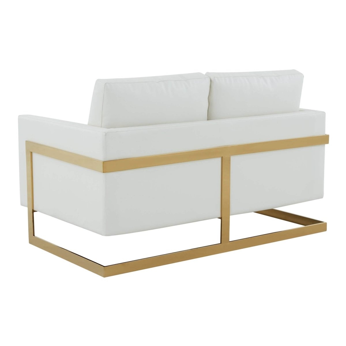 Lincoln Velvet/Leather Upholstered Loveseat with Gold/Black/Silver Steel Frame & Removable Cushions Leather Gold White Sofa Leisuremod