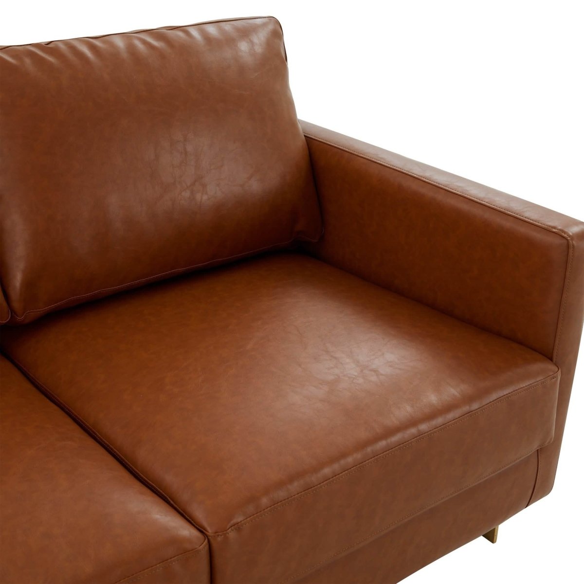 Lincoln Velvet/Leather Upholstered Loveseat with Gold/Black/Silver Steel Frame & Removable Cushions Leather Gold Cognac Tan Sofa Leisuremod