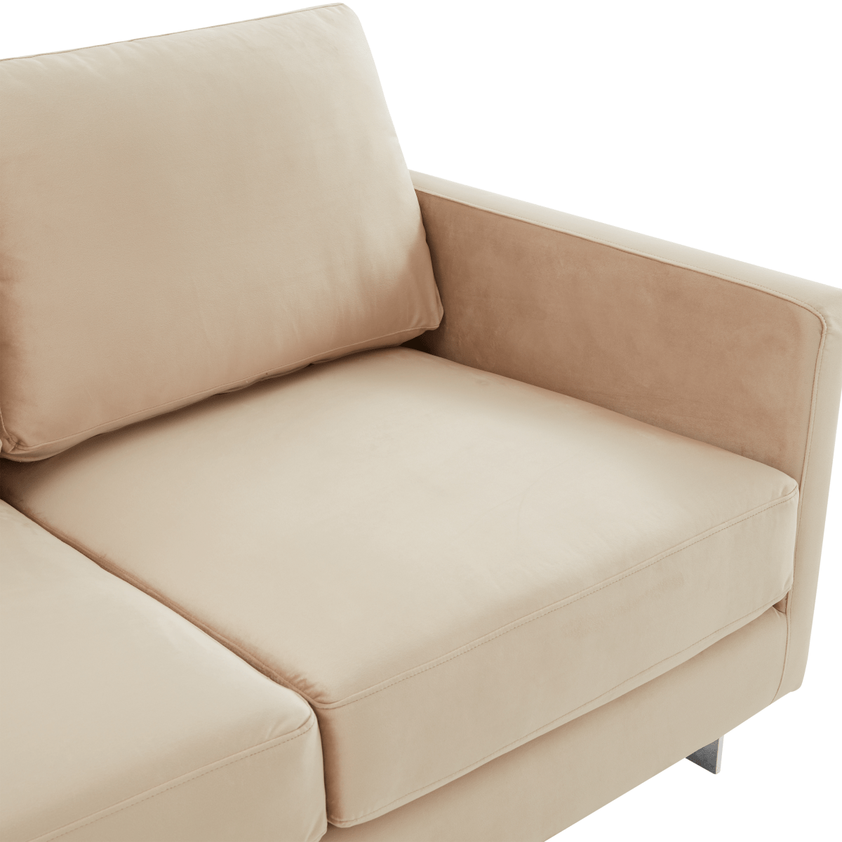 Lincoln Velvet/Leather Upholstered Loveseat with Gold/Black/Silver Steel Frame & Removable Cushions Velvet Silver Beige Sofa Leisuremod