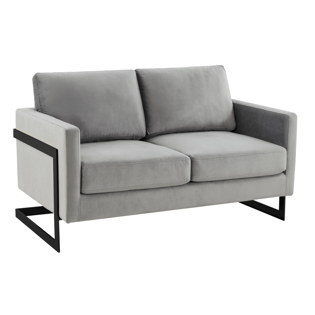 Lincoln Velvet/Leather Upholstered Loveseat with Gold/Black/Silver Steel Frame & Removable Cushions Velvet Black Light Grey Sofa Leisuremod