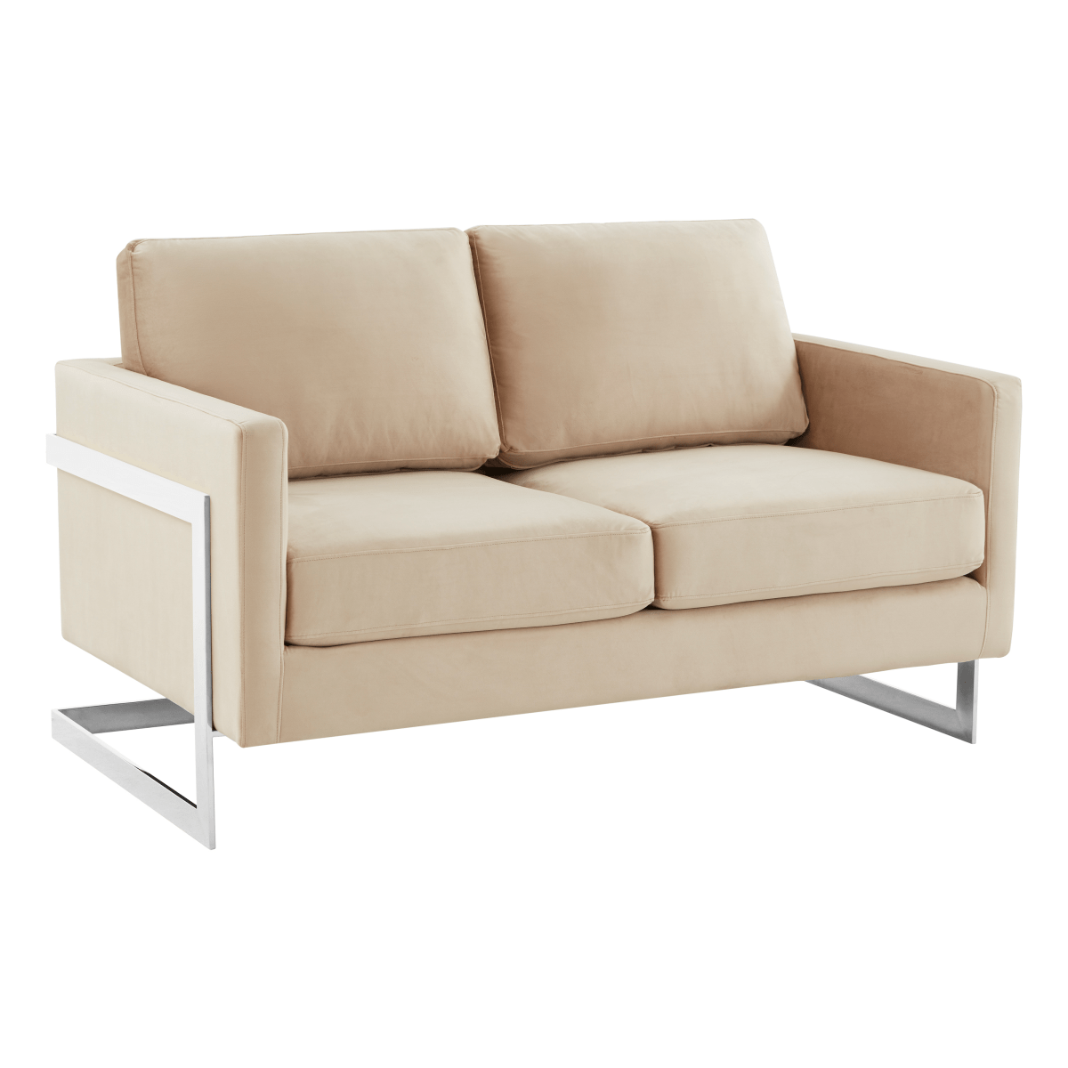 Lincoln Velvet/Leather Upholstered Loveseat with Gold/Black/Silver Steel Frame & Removable Cushions Velvet Silver Beige Sofa Leisuremod