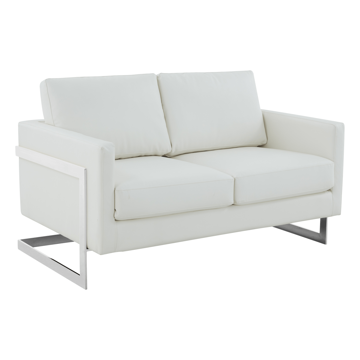 Lincoln Velvet/Leather Upholstered Loveseat with Gold/Black/Silver Steel Frame & Removable Cushions Leather Silver White Sofa Leisuremod