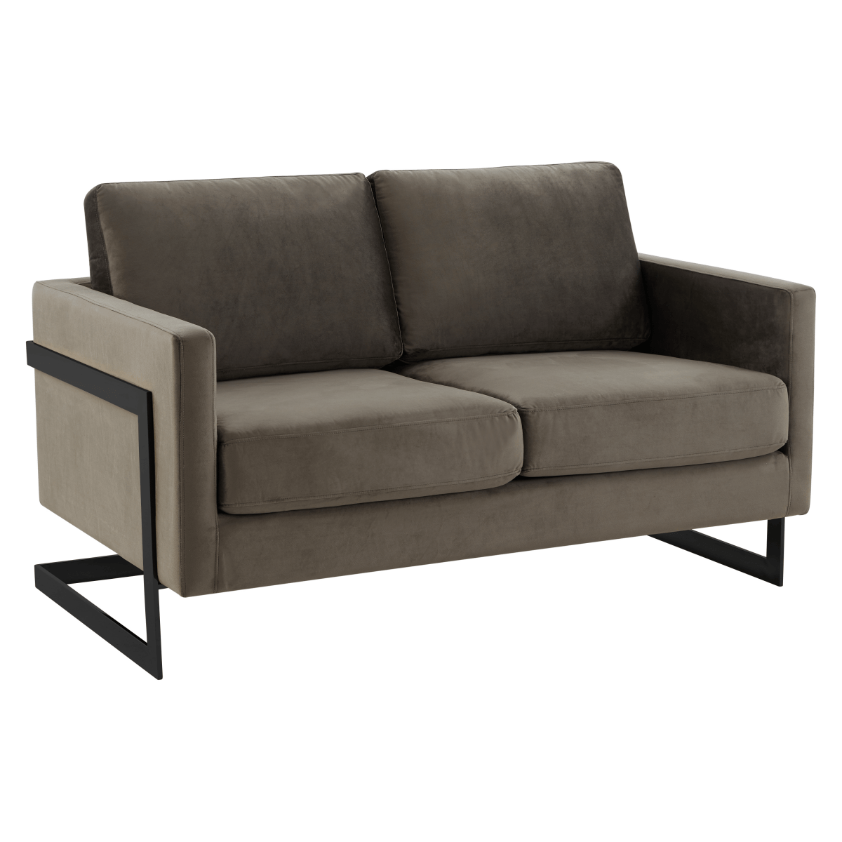 Lincoln Velvet/Leather Upholstered Loveseat with Gold/Black/Silver Steel Frame & Removable Cushions Velvet Black Dark Grey Sofa Leisuremod