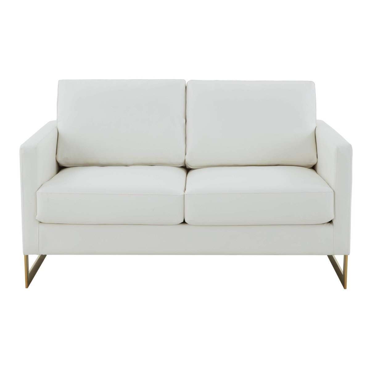 Lincoln Velvet/Leather Upholstered Loveseat with Gold/Black/Silver Steel Frame & Removable Cushions Leather Gold White Sofa Leisuremod