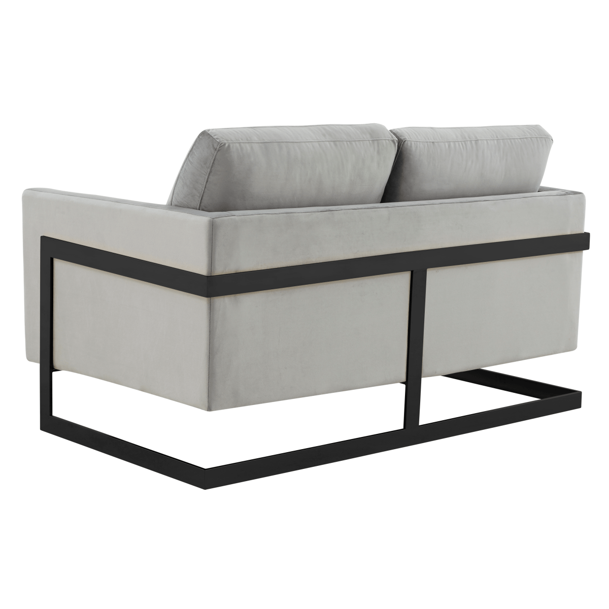 Lincoln Velvet/Leather Upholstered Loveseat with Gold/Black/Silver Steel Frame & Removable Cushions Velvet Black Dark Grey Sofa Leisuremod