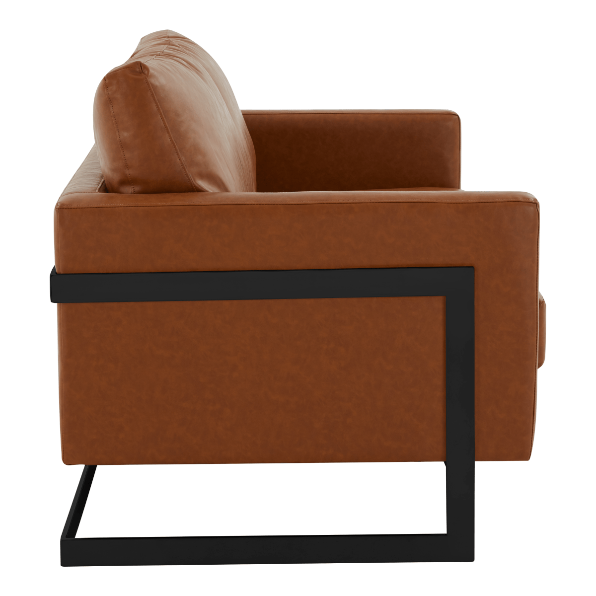 Lincoln Velvet/Leather Upholstered Loveseat with Gold/Black/Silver Steel Frame & Removable Cushions Leather Black Cognac Tan Sofa Leisuremod