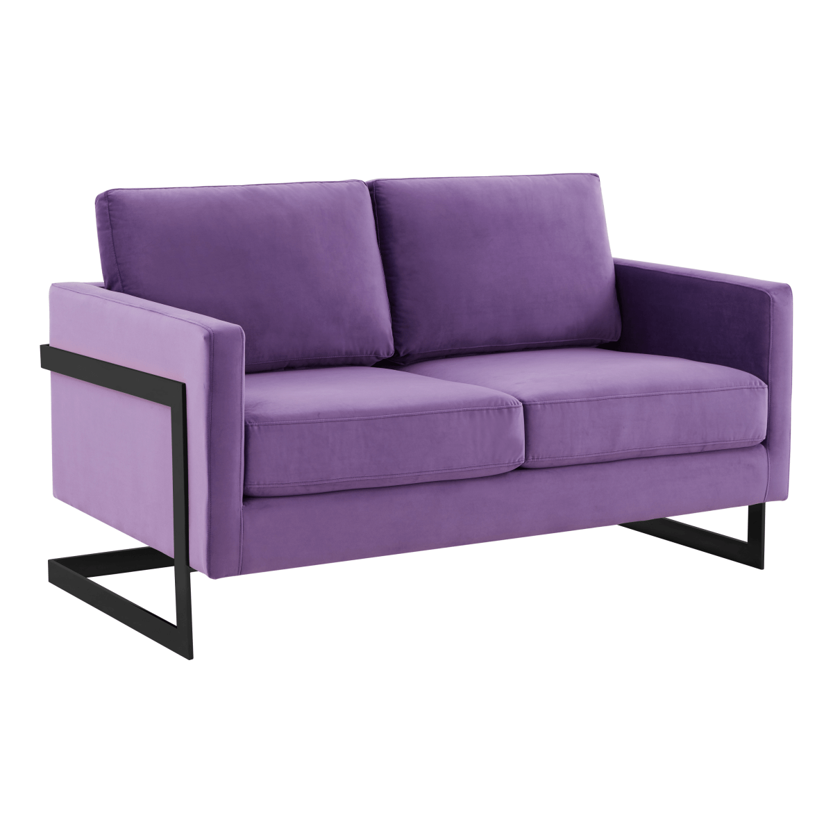 Lincoln Velvet/Leather Upholstered Loveseat with Gold/Black/Silver Steel Frame & Removable Cushions Velvet Black Light Grey Sofa Leisuremod