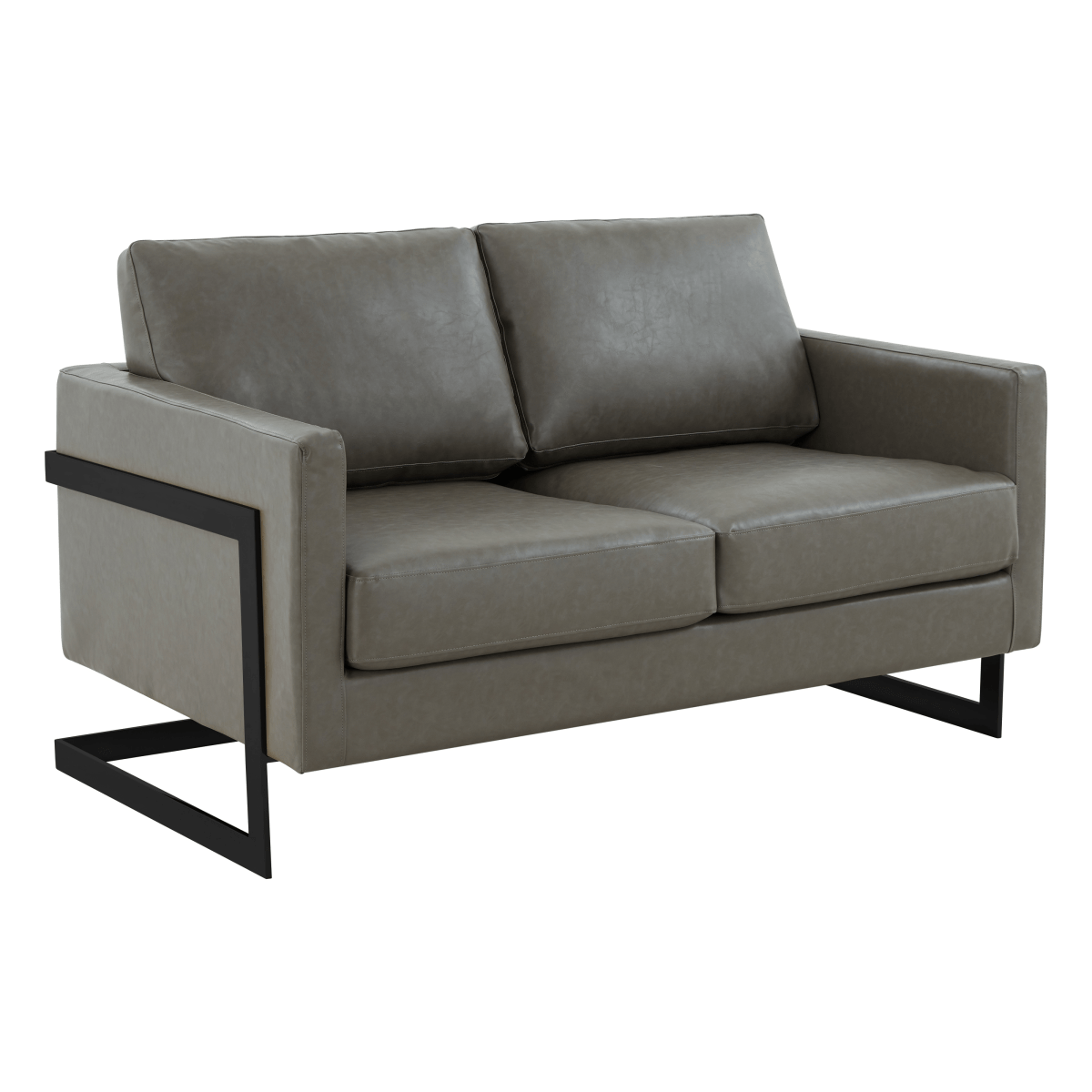 Lincoln Velvet/Leather Upholstered Loveseat with Gold/Black/Silver Steel Frame & Removable Cushions Leather Black Grey Sofa Leisuremod