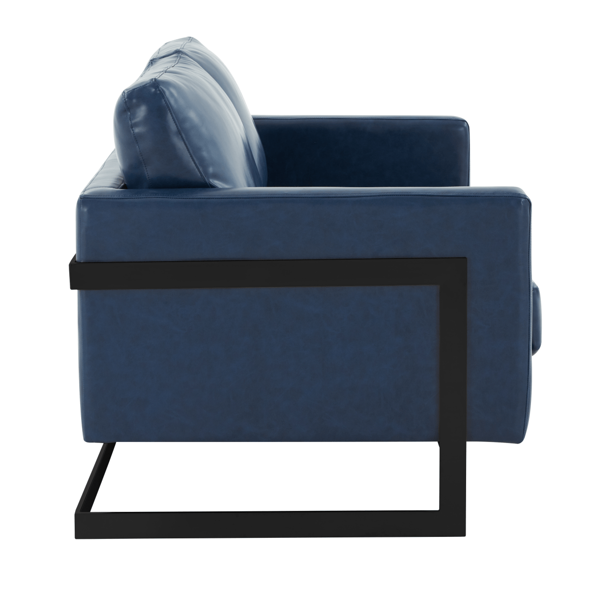 Lincoln Velvet/Leather Upholstered Loveseat with Gold/Black/Silver Steel Frame & Removable Cushions Leather Black Navy Blue Sofa Leisuremod