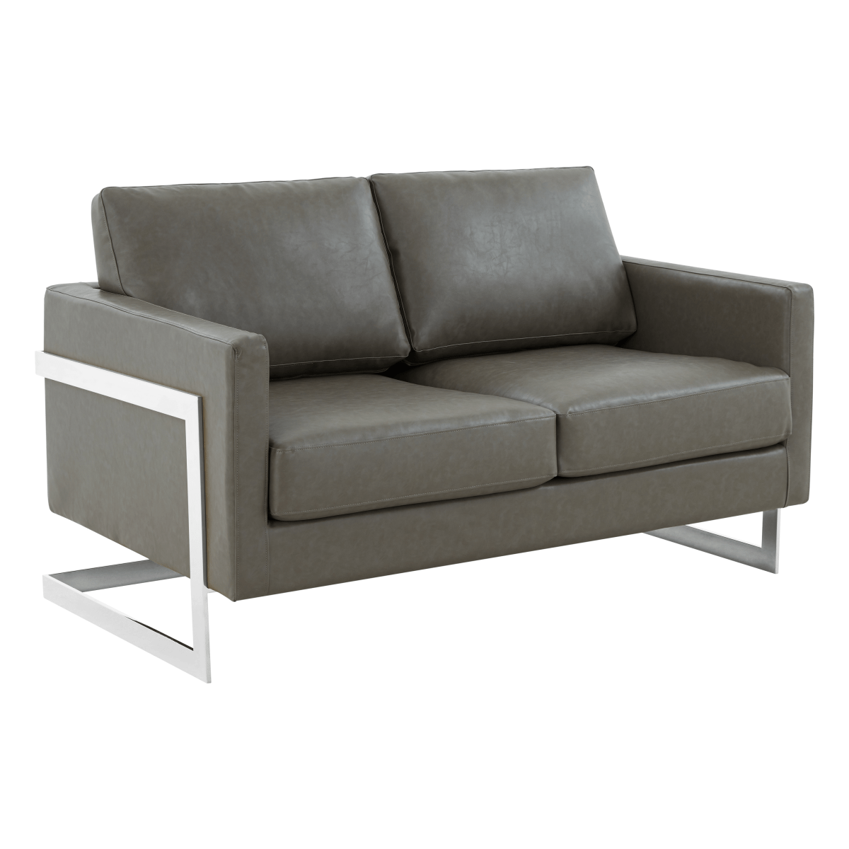 Lincoln Velvet/Leather Upholstered Loveseat with Gold/Black/Silver Steel Frame & Removable Cushions Leather Silver Grey Sofa Leisuremod