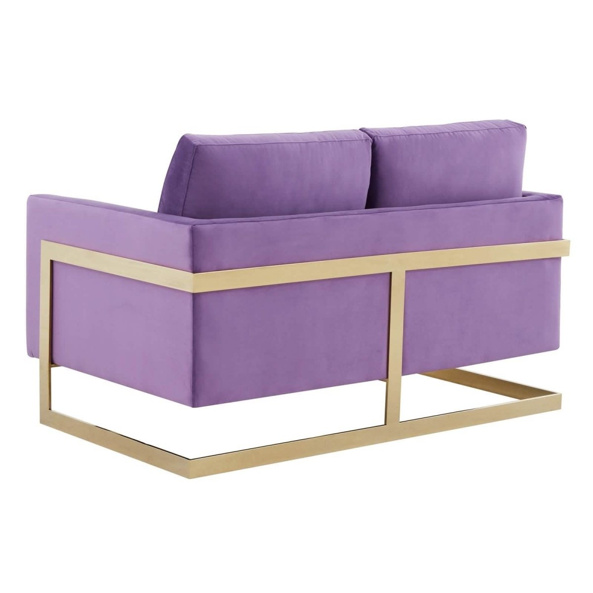 Lincoln Velvet/Leather Upholstered Loveseat with Gold/Black/Silver Steel Frame & Removable Cushions Velvet Gold Purple Sofa Leisuremod