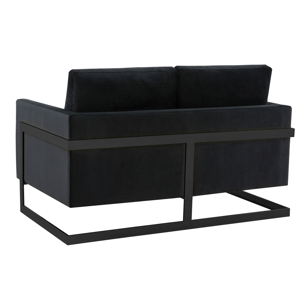 Lincoln Velvet/Leather Upholstered Loveseat with Gold/Black/Silver Steel Frame & Removable Cushions Velvet Black Beige Sofa Leisuremod