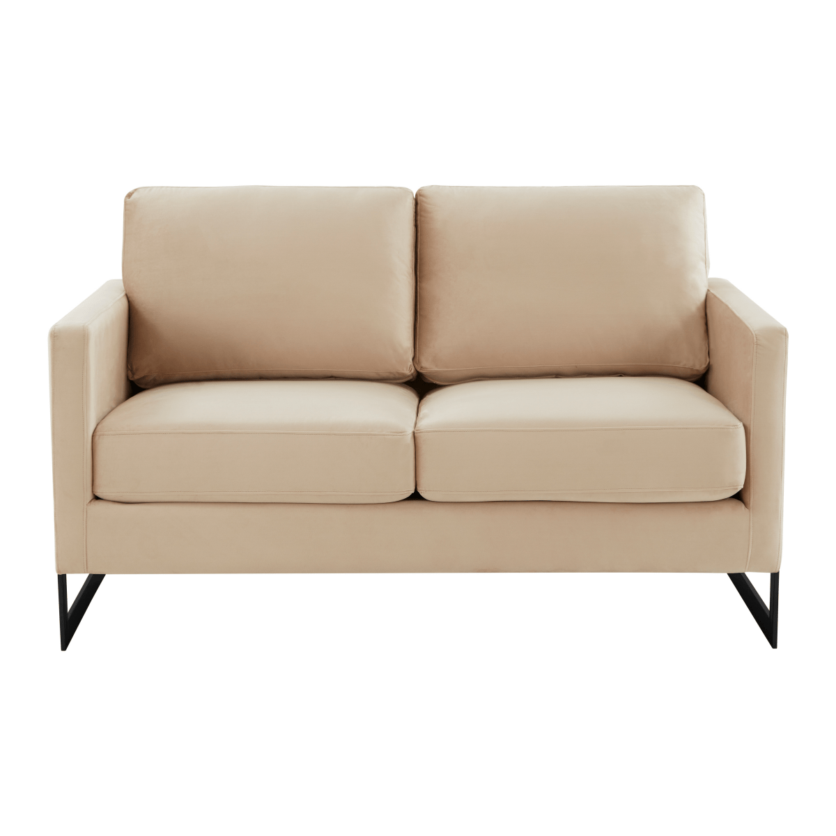 Lincoln Velvet/Leather Upholstered Loveseat with Gold/Black/Silver Steel Frame & Removable Cushions Velvet Black Beige Sofa Leisuremod