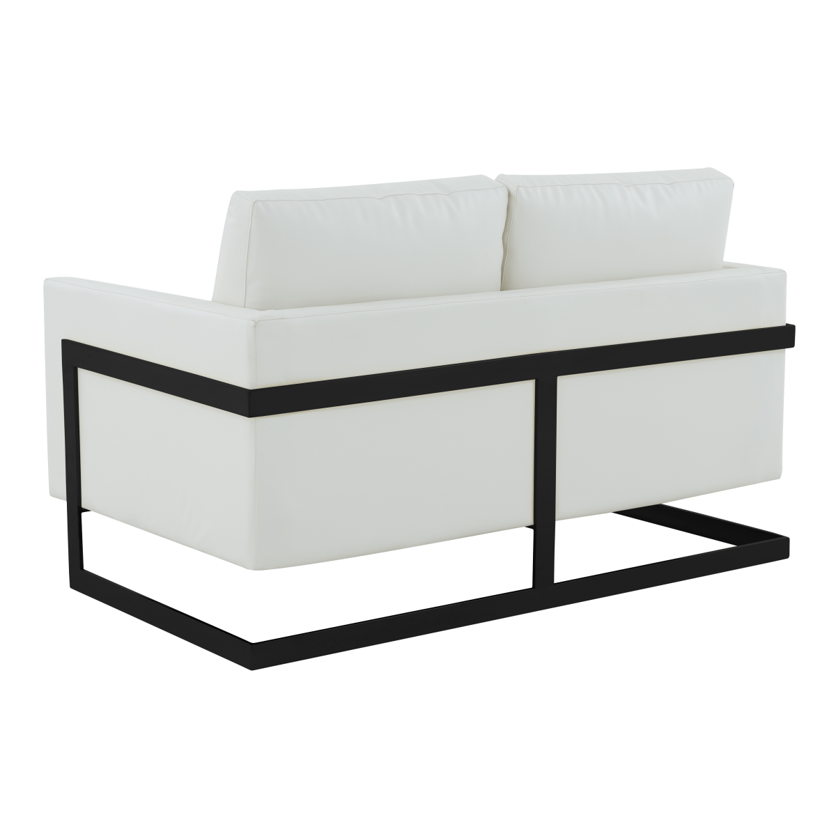 Lincoln Velvet/Leather Upholstered Loveseat with Gold/Black/Silver Steel Frame & Removable Cushions Leather Black Grey Sofa Leisuremod