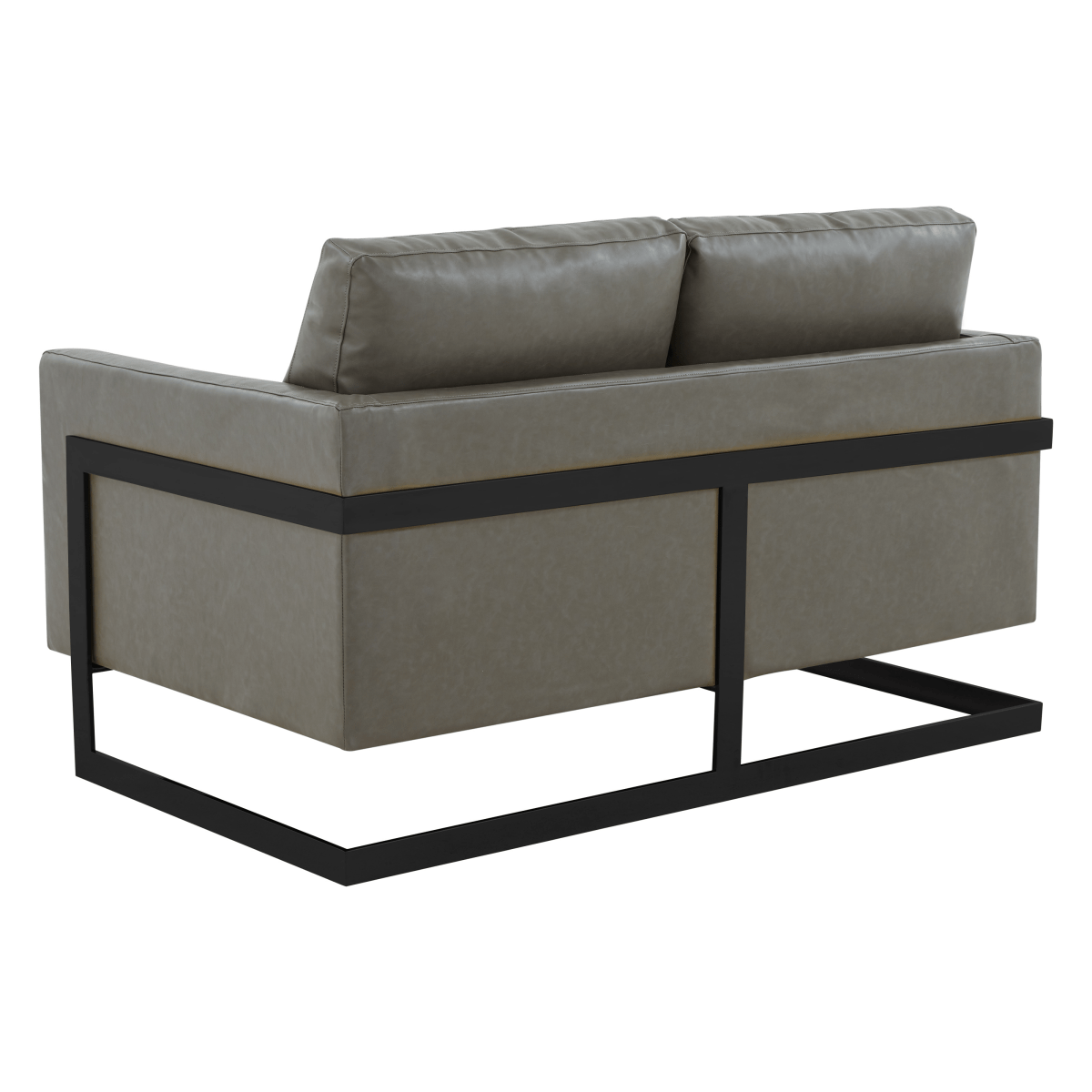 Lincoln Velvet/Leather Upholstered Loveseat with Gold/Black/Silver Steel Frame & Removable Cushions Leather Black Grey Sofa Leisuremod