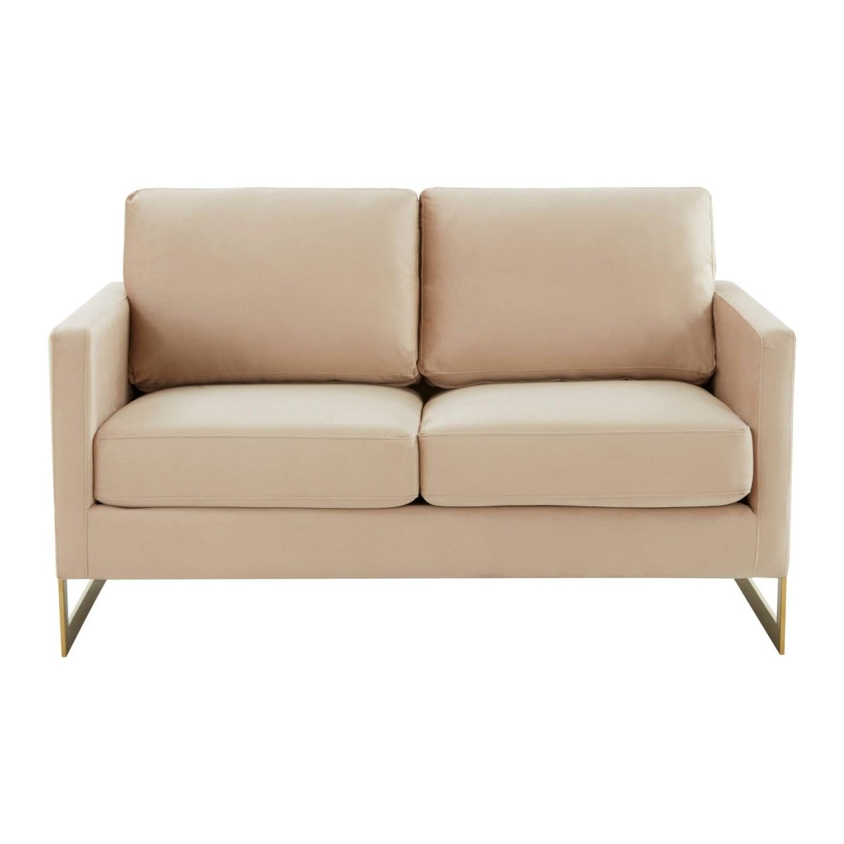 Lincoln Velvet/Leather Upholstered Loveseat with Gold/Black/Silver Steel Frame & Removable Cushions Velvet Gold Beige Sofa Leisuremod