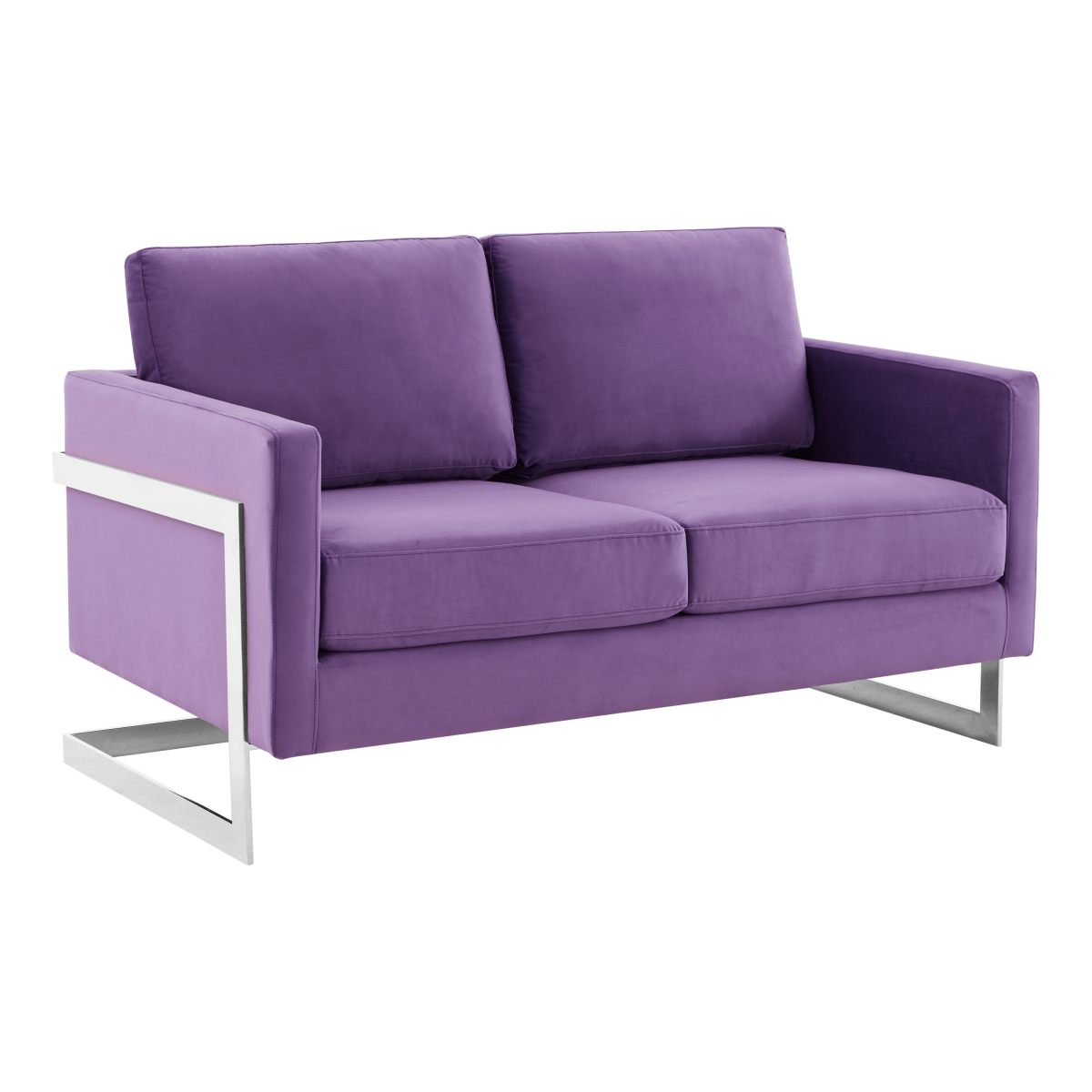 Lincoln Velvet/Leather Upholstered Loveseat with Gold/Black/Silver Steel Frame & Removable Cushions Velvet Silver Light Grey Sofa Leisuremod