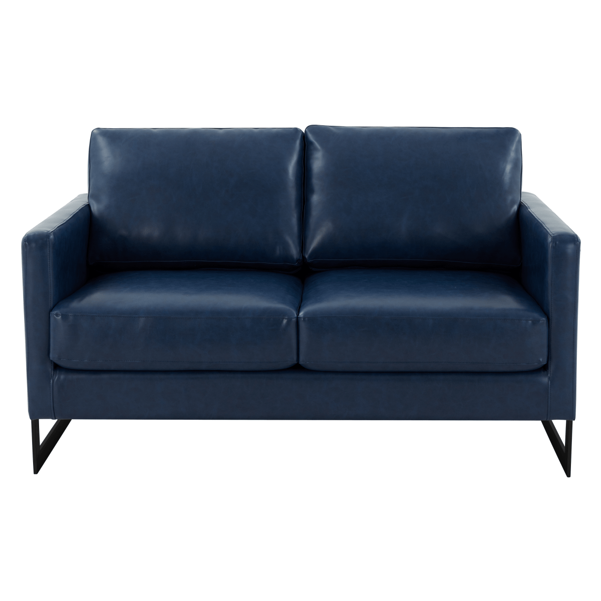 Lincoln Velvet/Leather Upholstered Loveseat with Gold/Black/Silver Steel Frame & Removable Cushions Leather Black Navy Blue Sofa Leisuremod
