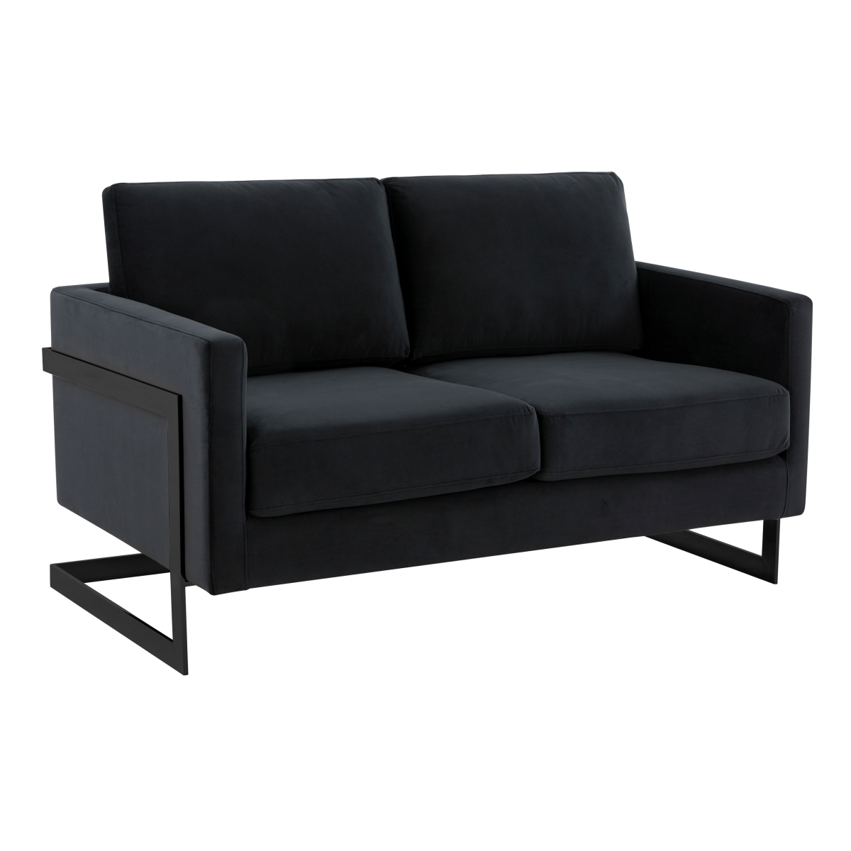 Lincoln Velvet/Leather Upholstered Loveseat with Gold/Black/Silver Steel Frame & Removable Cushions Velvet Black Midnight Black Sofa Leisuremod