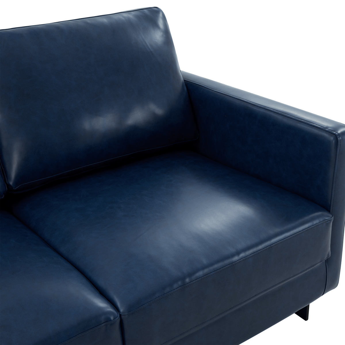 Lincoln Velvet/Leather Upholstered Loveseat with Gold/Black/Silver Steel Frame & Removable Cushions Leather Black Navy Blue Sofa Leisuremod